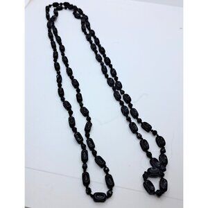 Vintage Faceted Black Bead Costume Jewelry Necklace Ladies Wear Long or Short